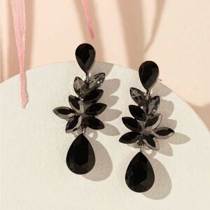 Black Crystal Leaf Drop Earrings - Women Jewelry
